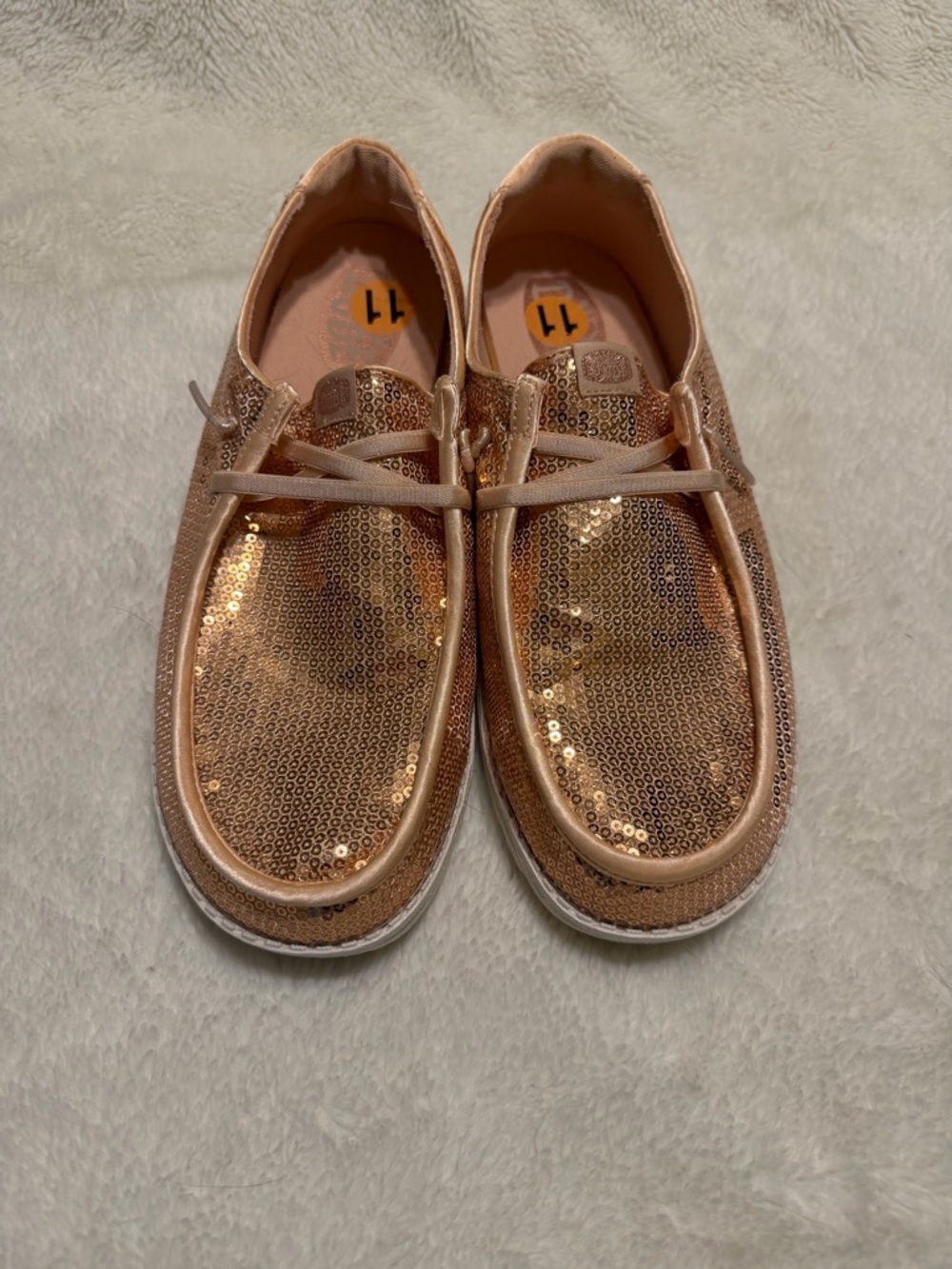 Hey Dude Slip-On Shoes in Rose Gold Sequin
